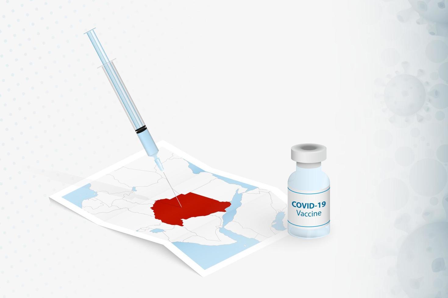 vaccinazione sudan, iniezione con vaccino covid-19 nella mappa del sudan. vettore