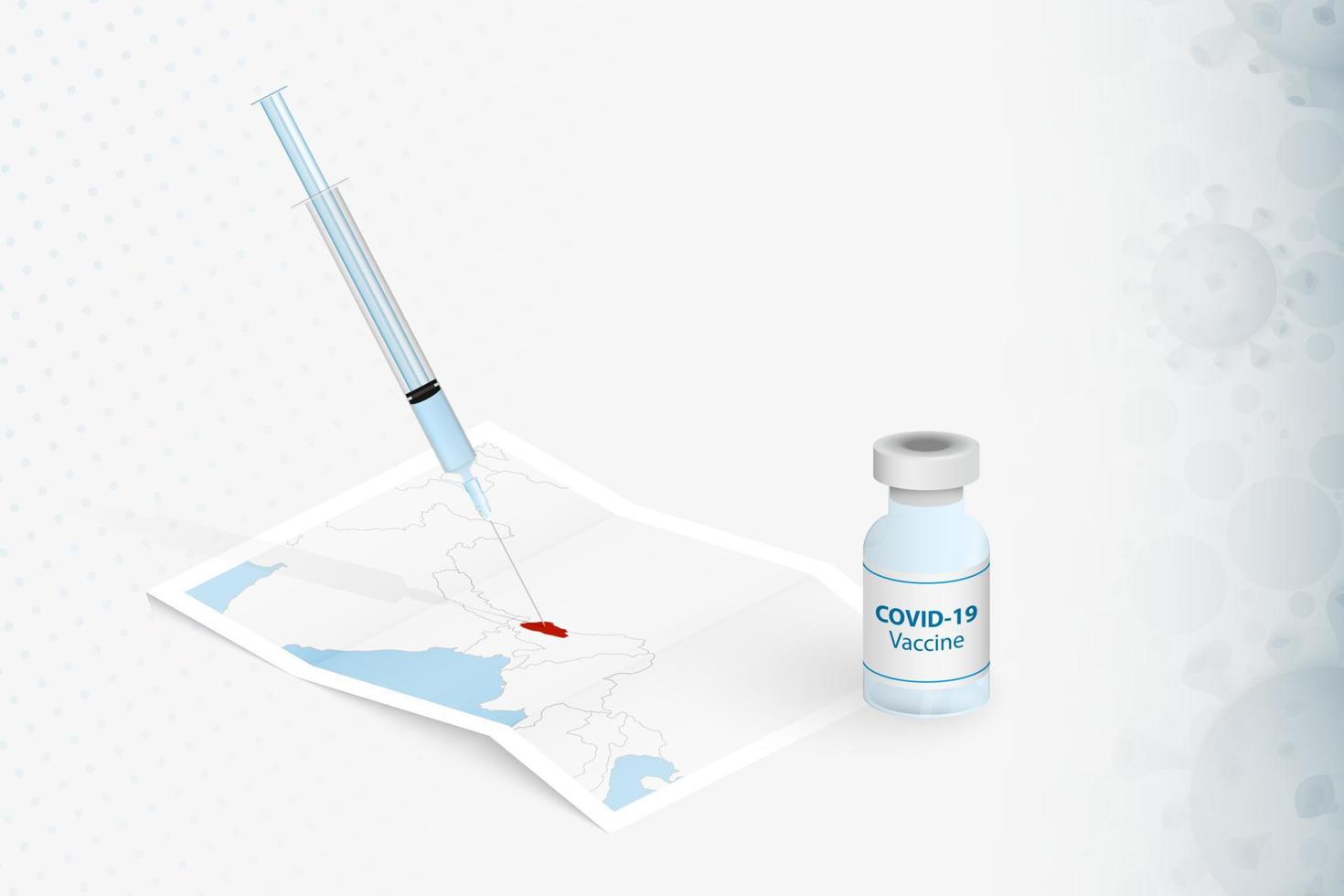 vaccinazione bhutan, iniezione con vaccino covid-19 nella mappa del bhutan. vettore