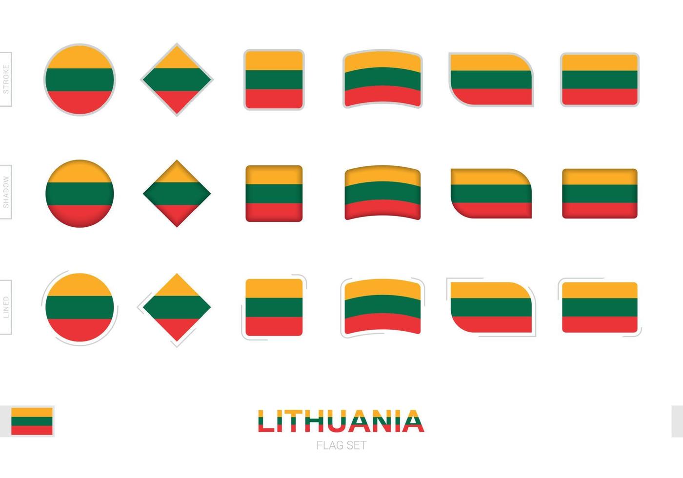 set di bandiere della lituania, semplici bandiere della lituania con tre diversi effetti. vettore