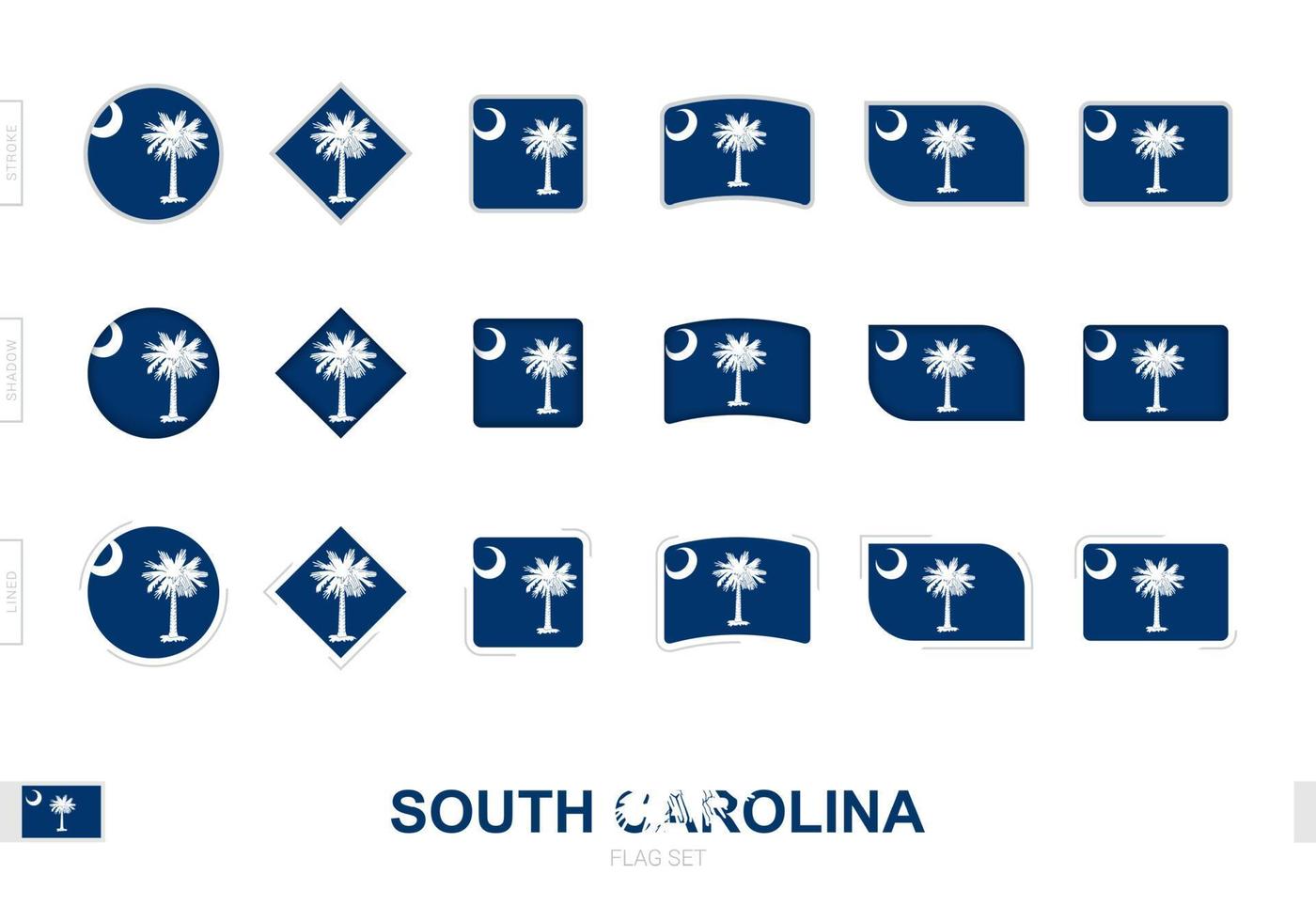 set di bandiere della carolina del sud, semplici bandiere della carolina del sud con tre diversi effetti. vettore