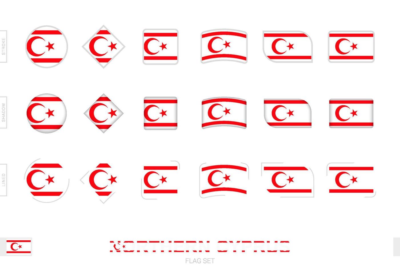 set bandiera cipro settentrionale, semplici bandiere della cipro settentrionale con tre diversi effetti. vettore