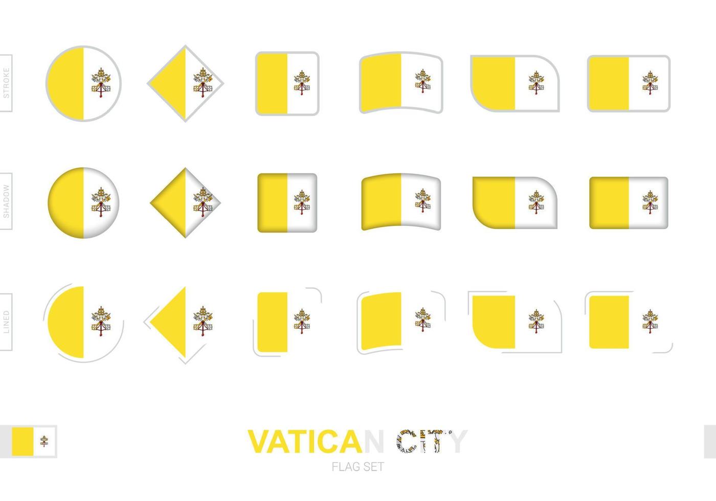 set di bandiere della città del vaticano, semplici bandiere della città del vaticano con tre diversi effetti. vettore