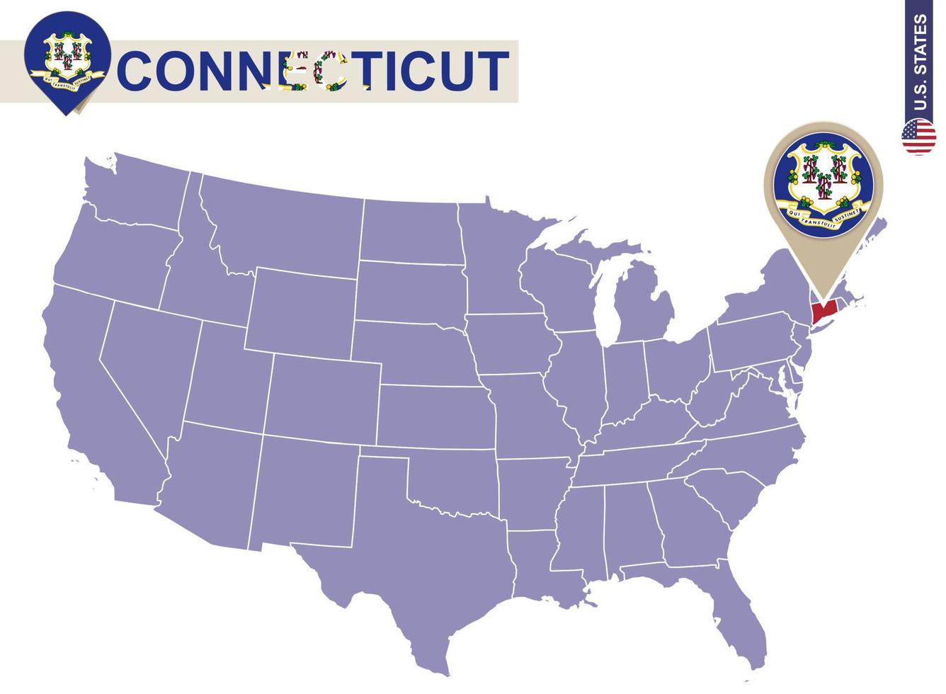 stato del Connecticut sulla mappa degli Stati Uniti. bandiera e mappa del Connecticut. vettore