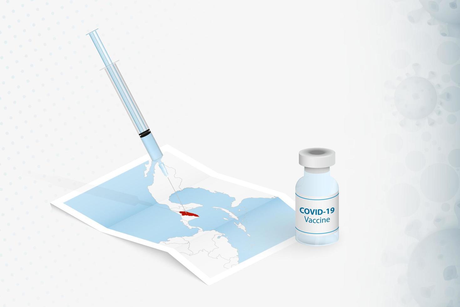 vaccinazione in honduras, iniezione con vaccino covid-19 nella mappa dell'honduras. vettore