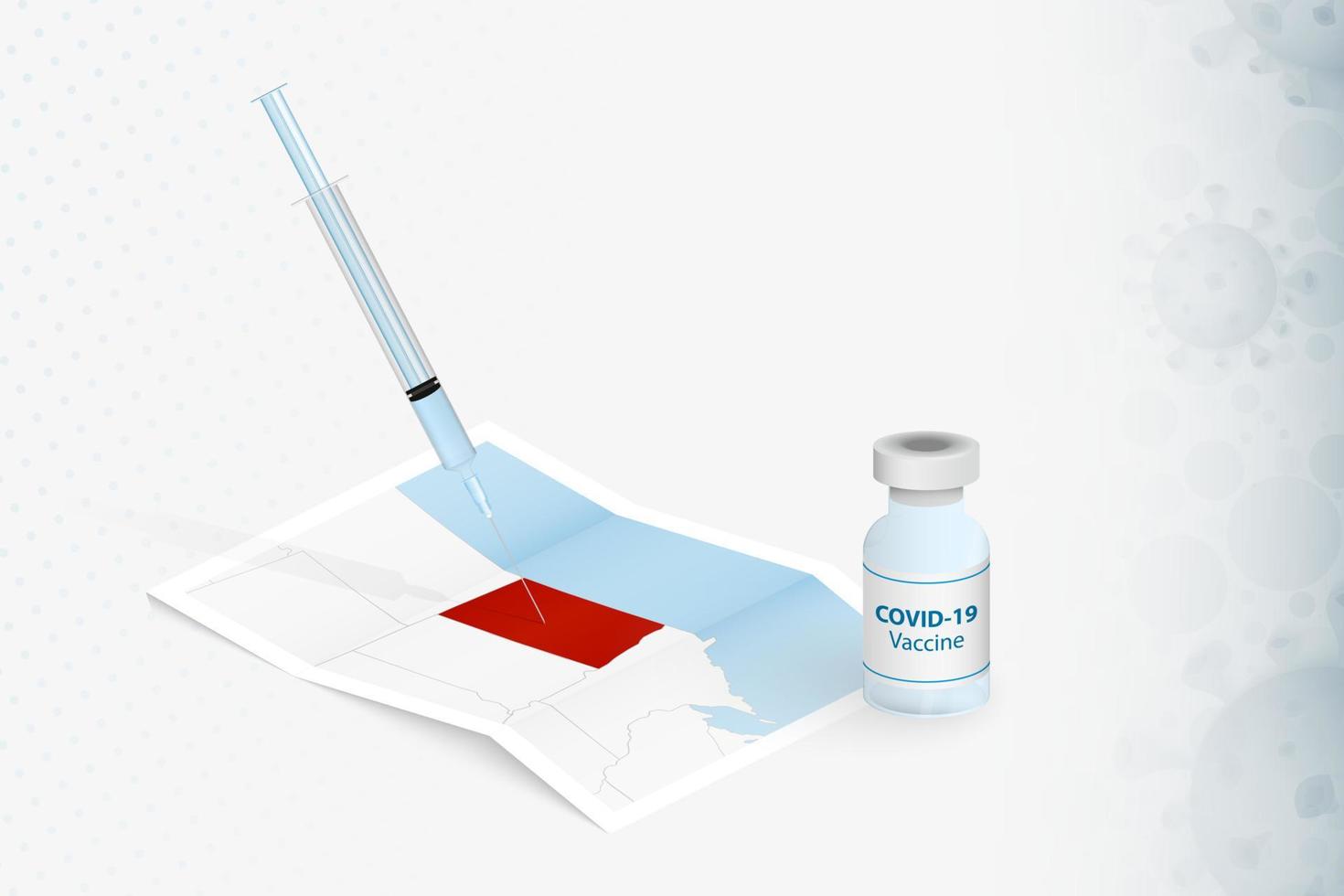 vaccinazione del nord dakota, iniezione con vaccino covid-19 nella mappa del nord dakota. vettore