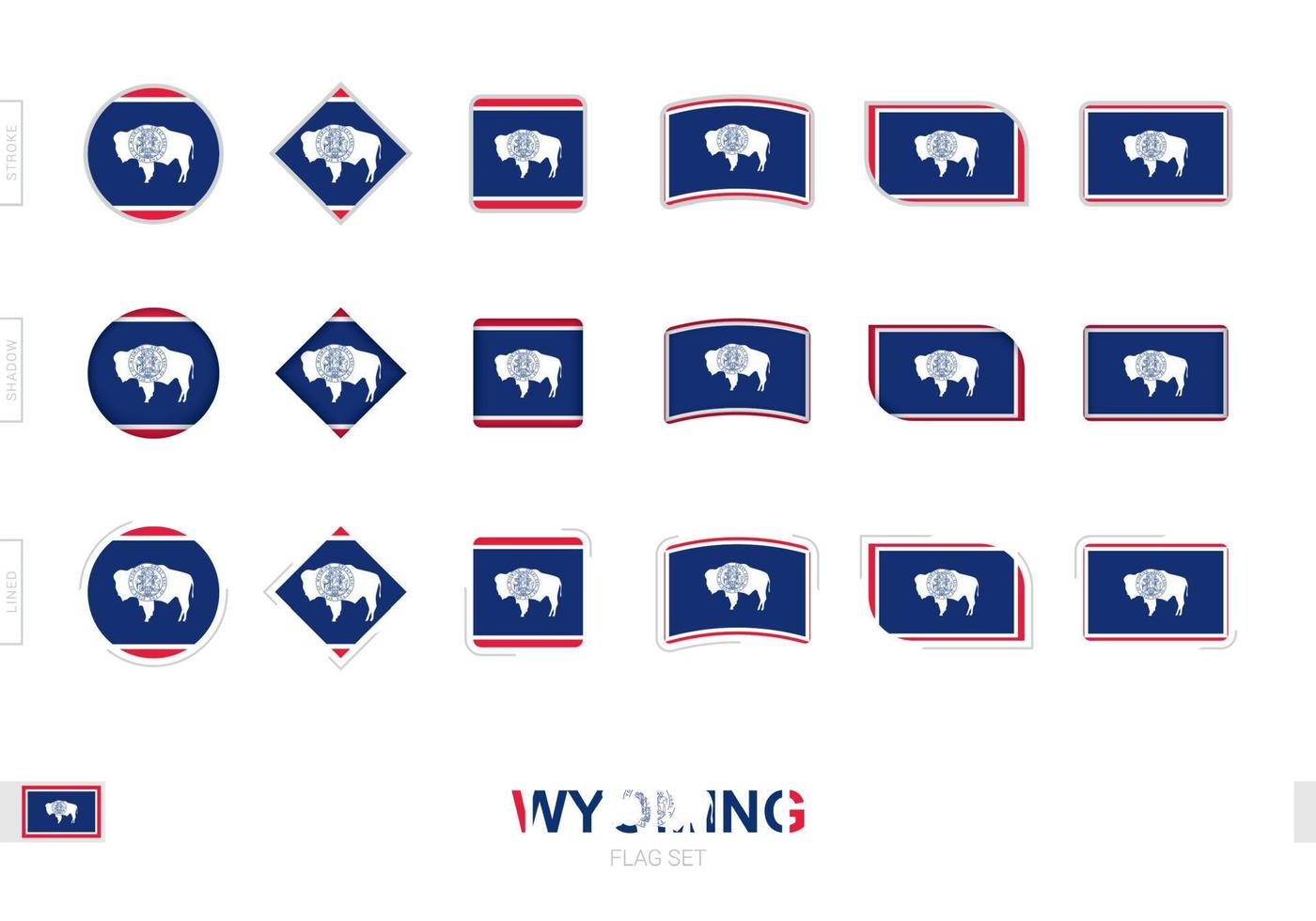 set di bandiere del wyoming, semplici bandiere del wyoming con tre diversi effetti. vettore