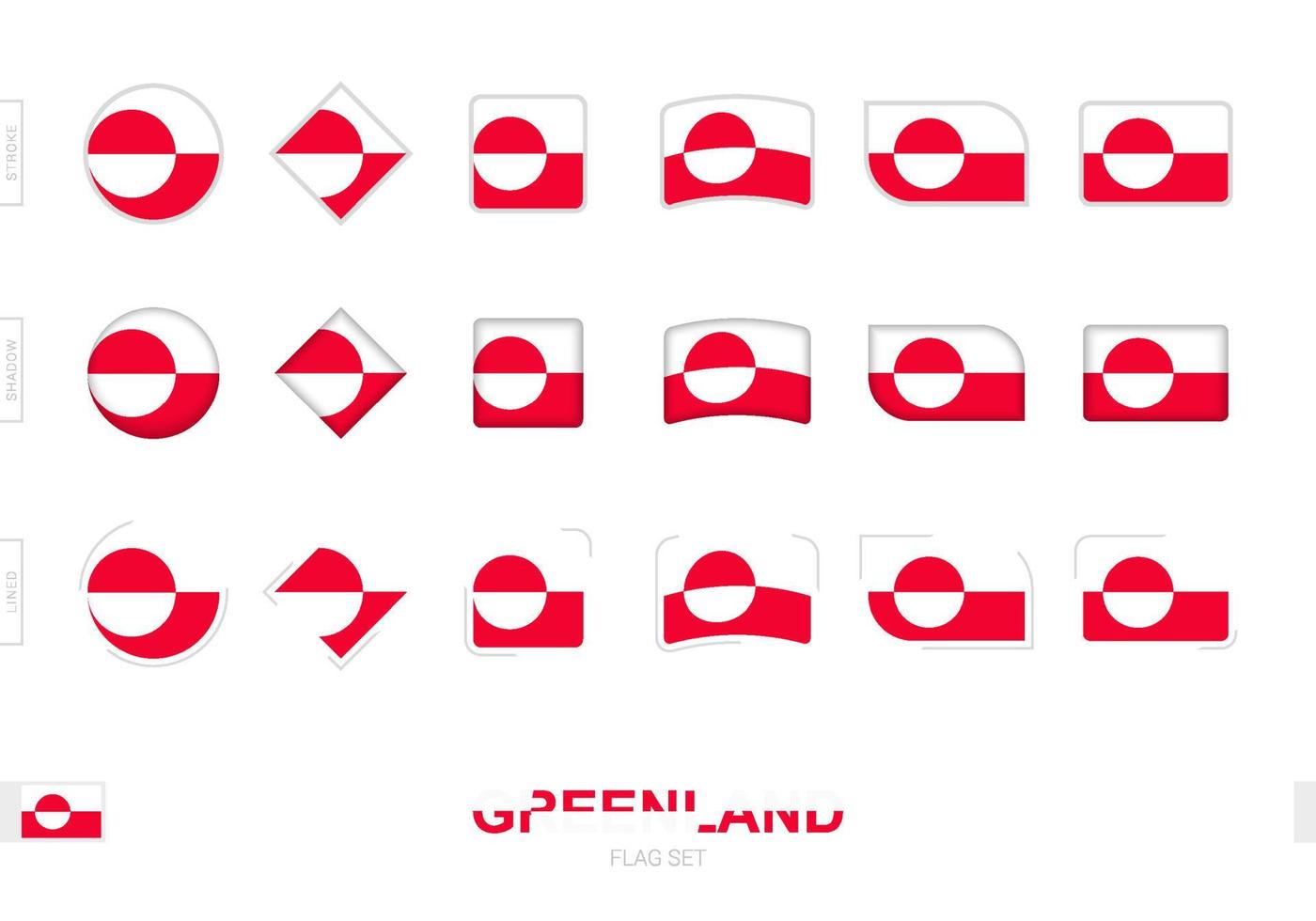 set di bandiere della Groenlandia, semplici bandiere della Groenlandia con tre diversi effetti. vettore
