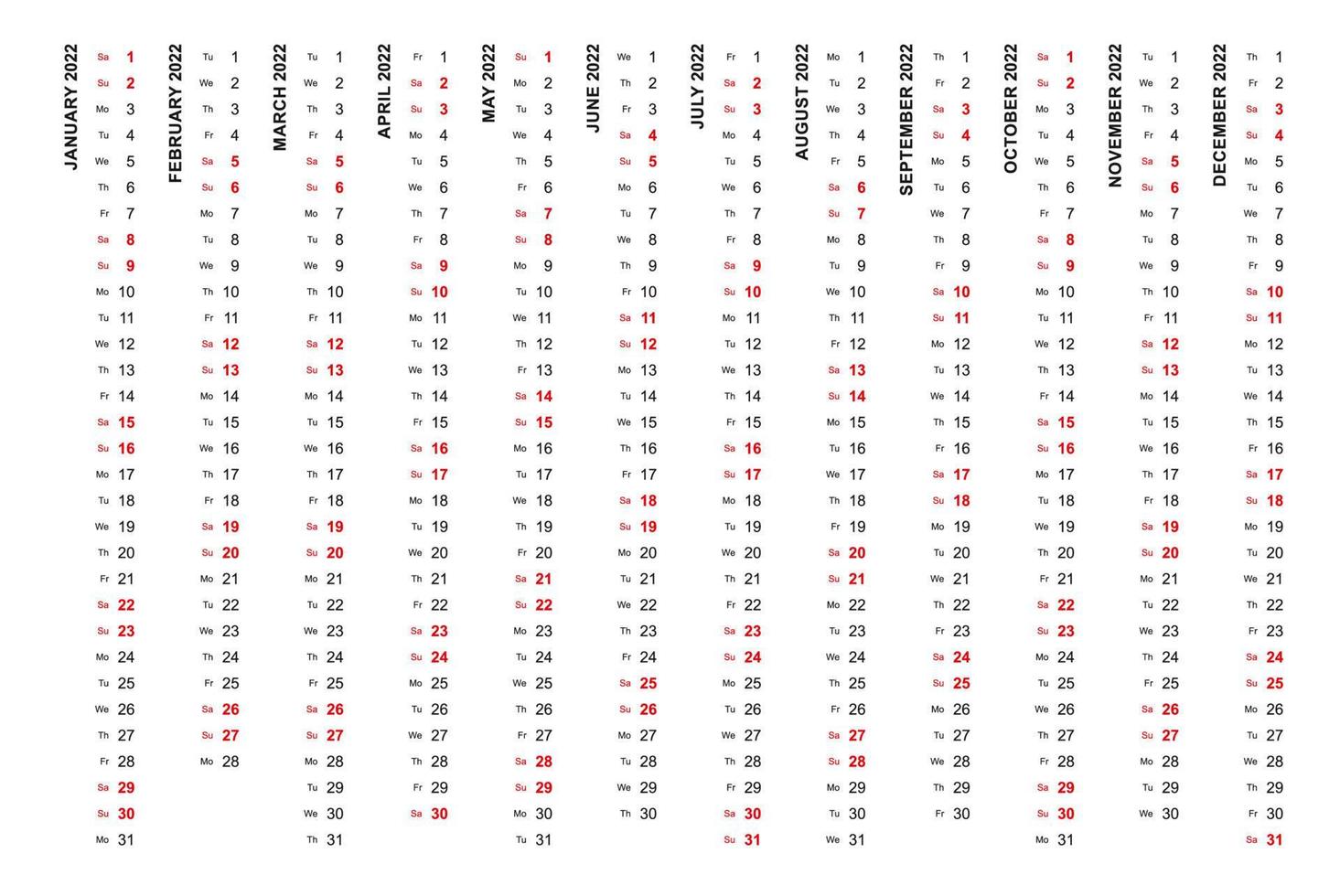 modello di calendario verticale semplice anno 2022 vettore