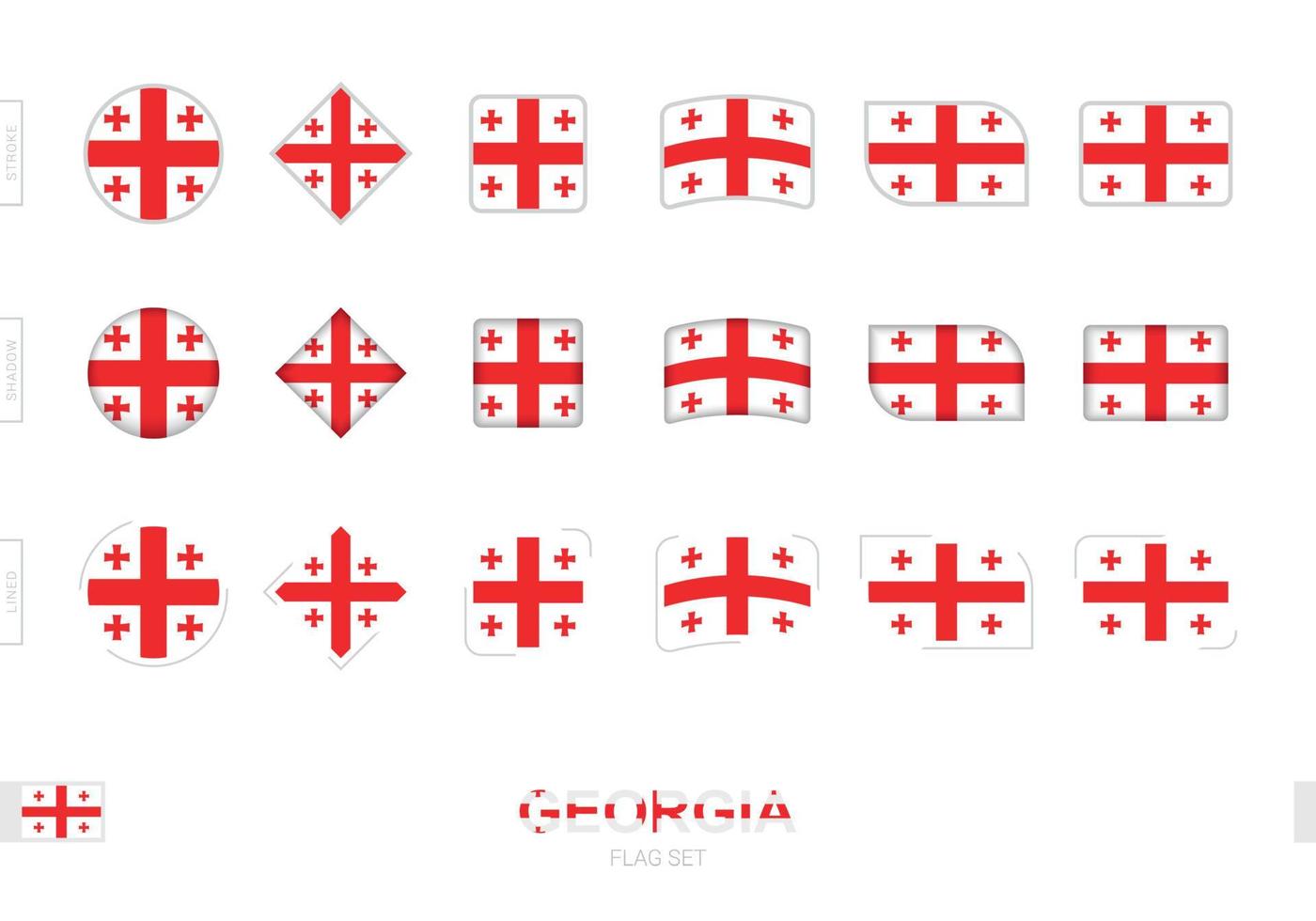 set bandiera georgia, semplici bandiere georgia con tre diversi effetti. vettore