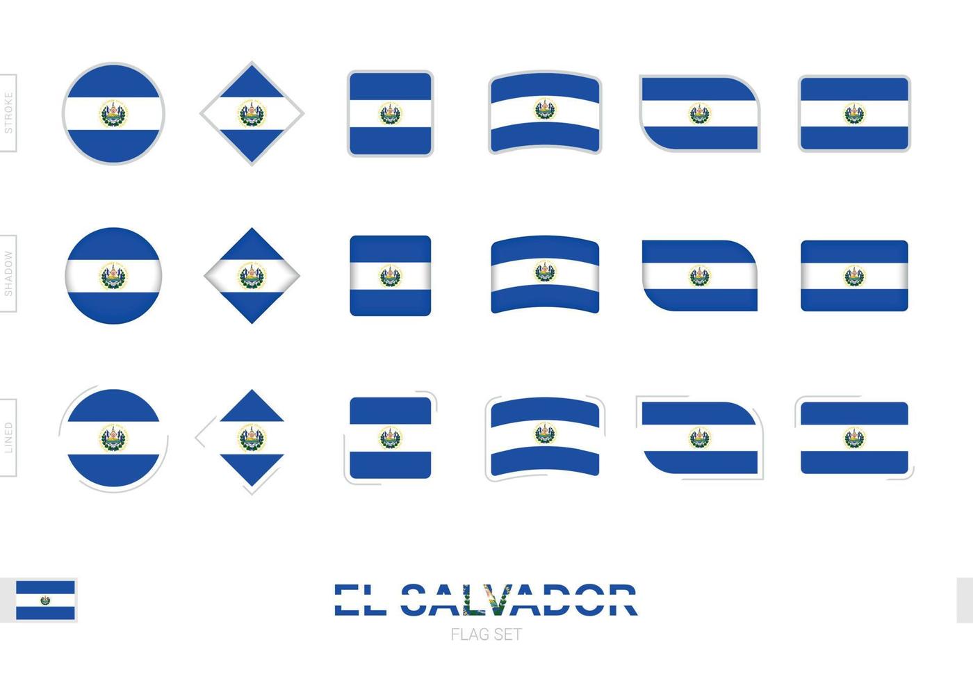 set di bandiere el salvador, semplici bandiere di el salvador con tre diversi effetti. vettore