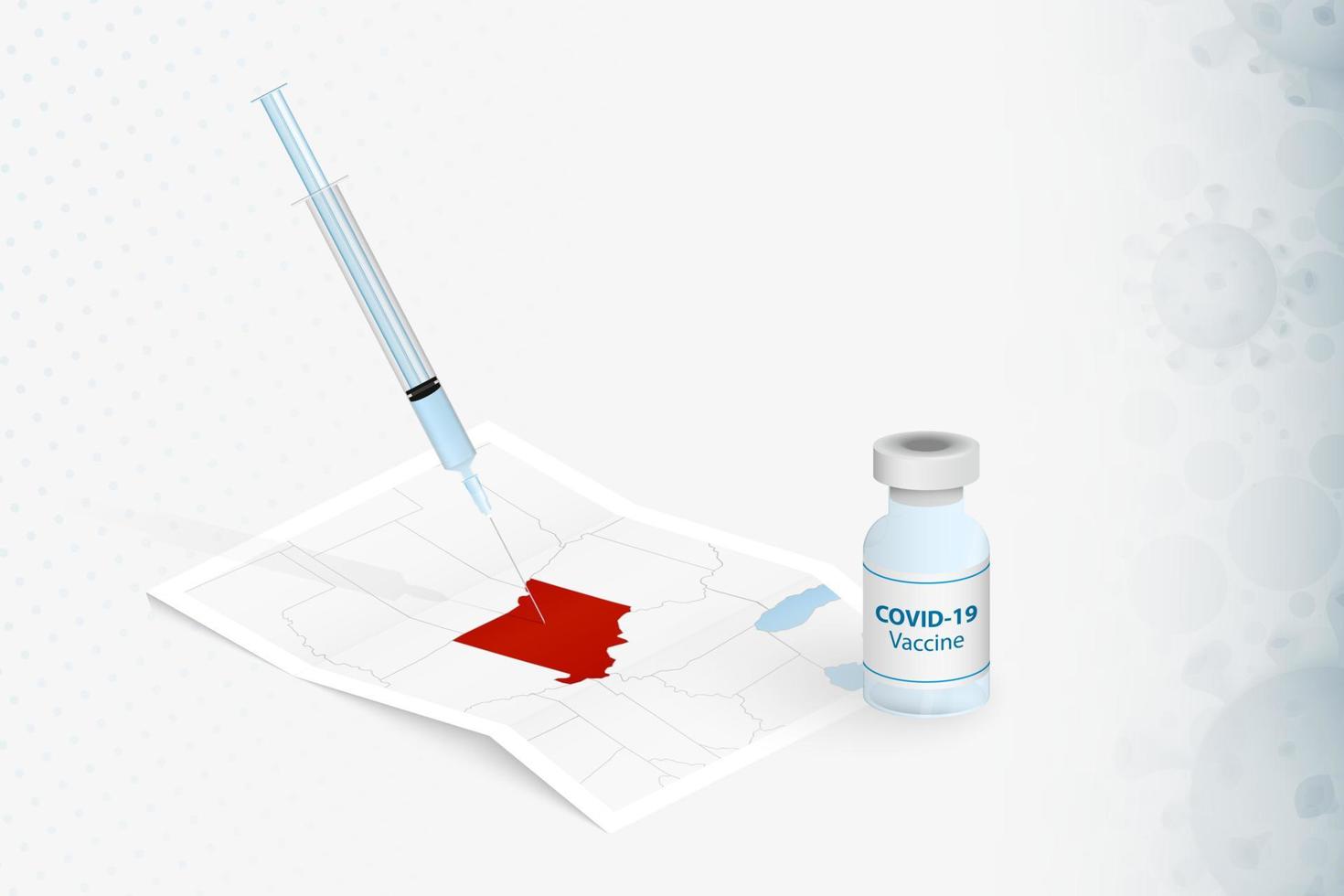 vaccinazione missouri, iniezione con vaccino covid-19 nella mappa del missouri. vettore