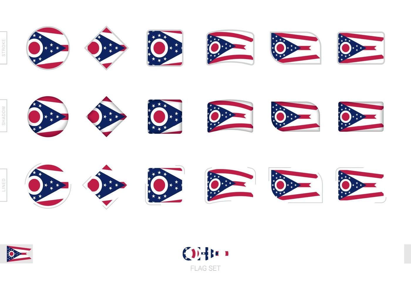 set di bandiere dell'Ohio, semplici bandiere dell'Ohio con tre diversi effetti. vettore