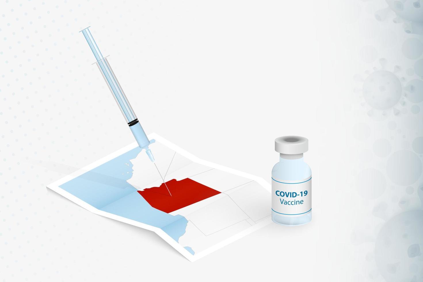 vaccinazione arizona, iniezione con vaccino covid-19 nella mappa dell'arizona. vettore