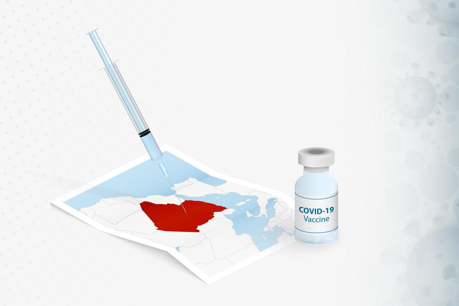 vaccinazione algeria, iniezione con vaccino covid-19 nella mappa dell'algeria. vettore