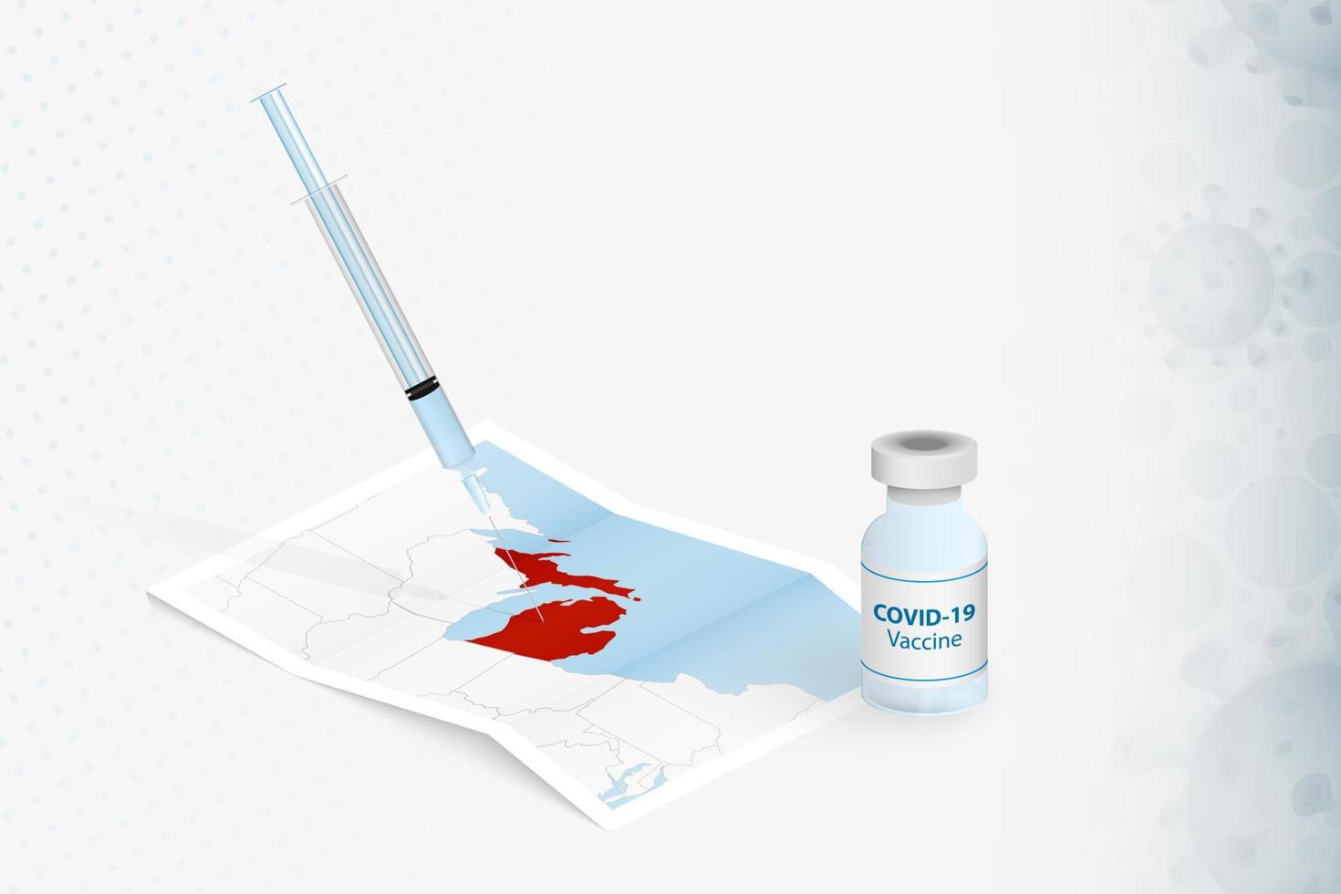 vaccinazione michigan, iniezione con vaccino covid-19 nella mappa del michigan. vettore