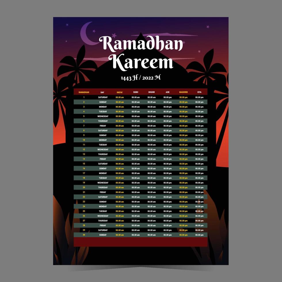 programma di digiuno del ramadhan vettore