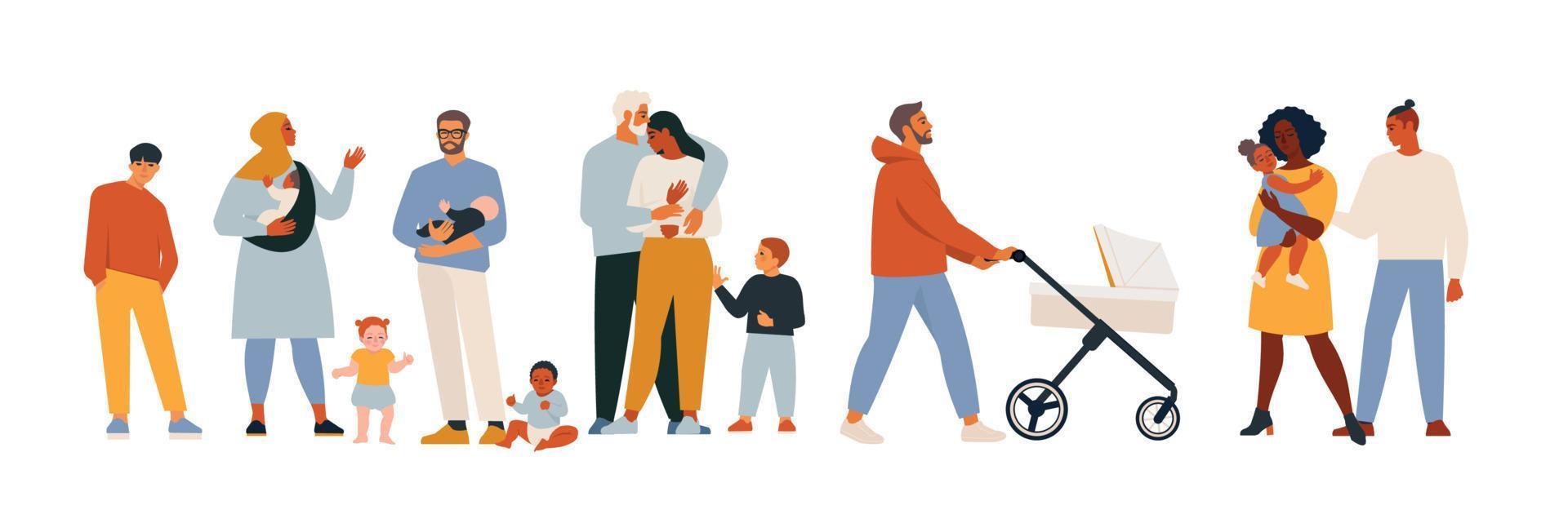 gruppo di persone diverse si unì alla felicità. la scelta degli anziani, delle persone di colore, dei disabili e delle persone diverse. diversità sociale, relazioni, risorse umane, un grande gruppo familiare. vettore