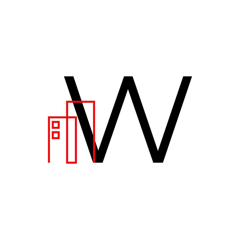 lettera w con elemento di design del logo vettoriale della decorazione dell'edificio