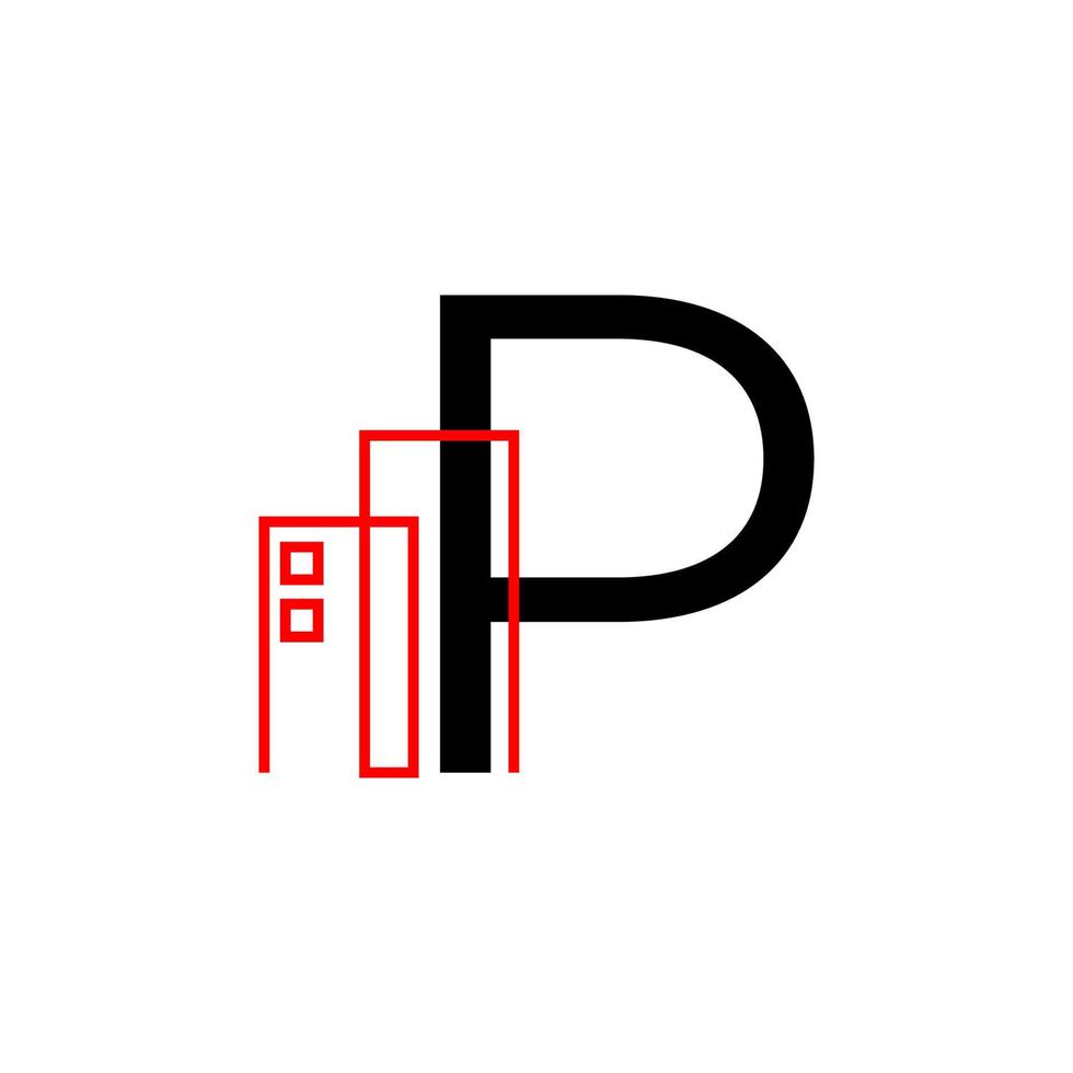 lettera p con elemento di design del logo vettoriale della decorazione dell'edificio