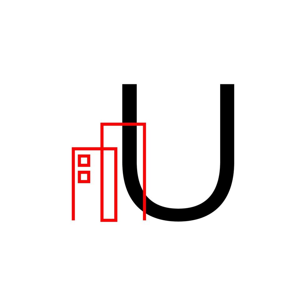 lettera u con elemento di design del logo vettoriale della decorazione dell'edificio