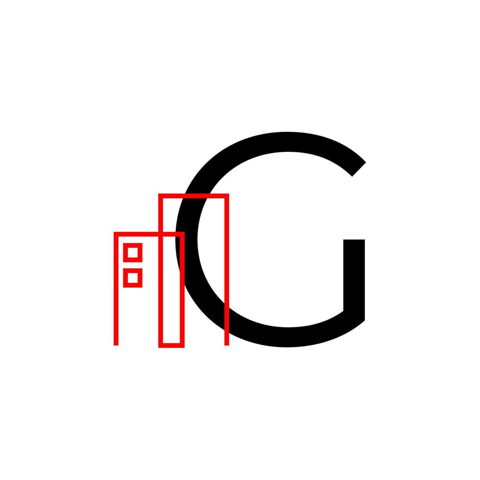 lettera g con elemento di design del logo vettoriale della decorazione dell'edificio