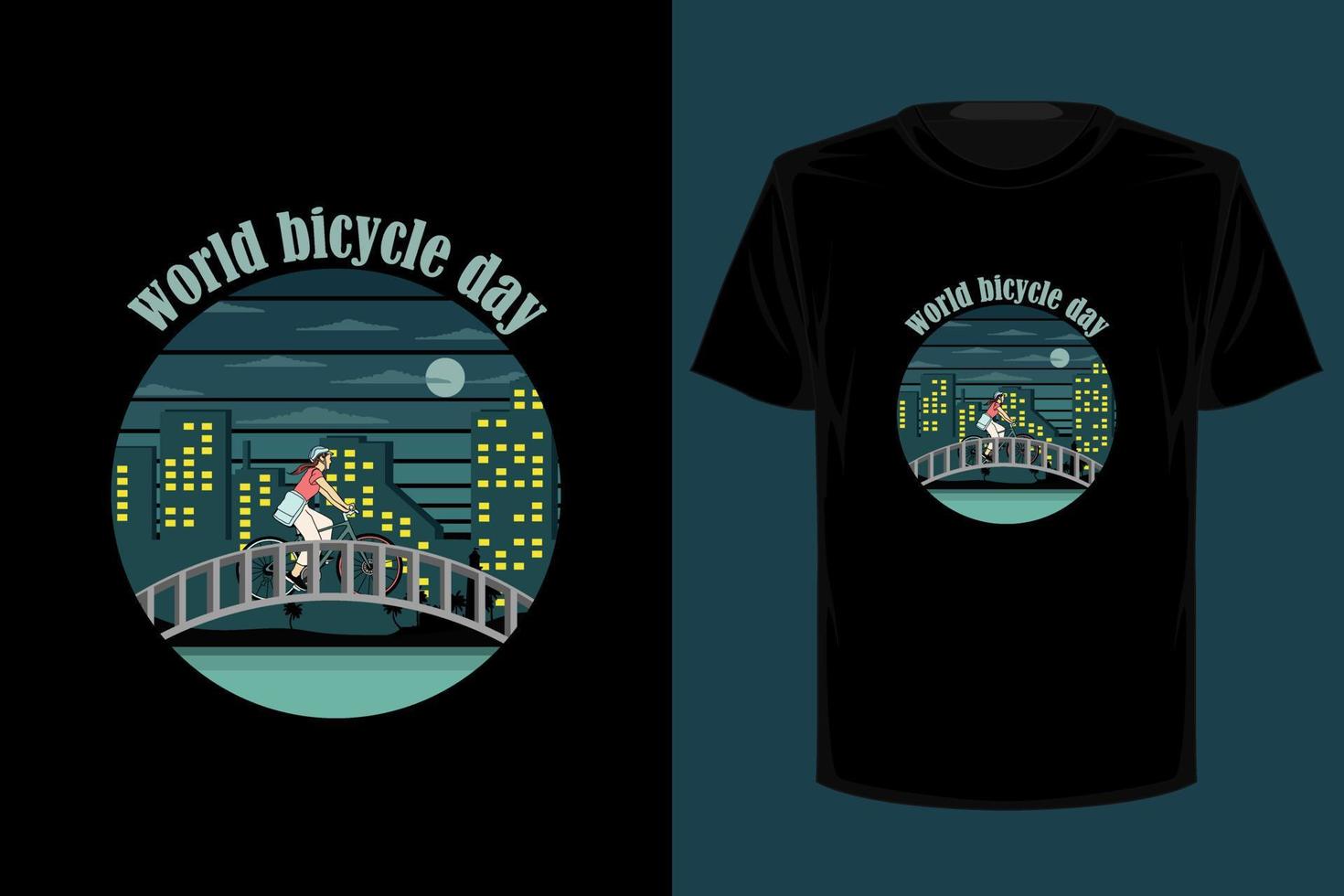 design della maglietta vintage retrò della giornata mondiale della bicicletta vettore