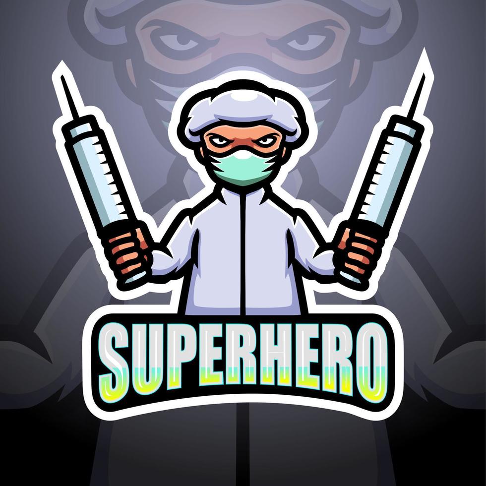 disegno del logo esport della mascotte dell'eroe medico maschio vettore