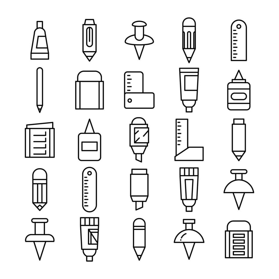 cancelleria e forniture per ufficio icone set linea design vettore