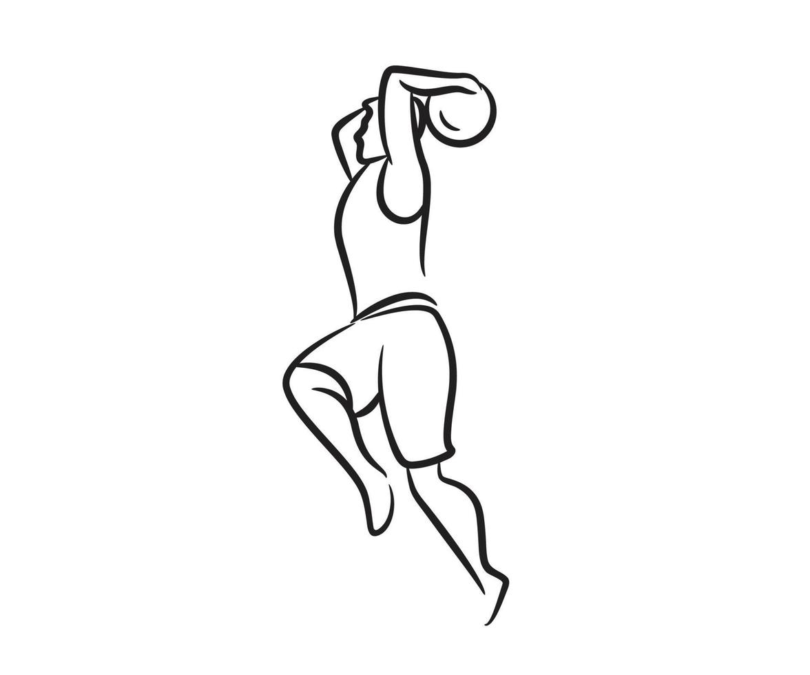 illustrazione al tratto disegnato a mano del giocatore di basket vettore
