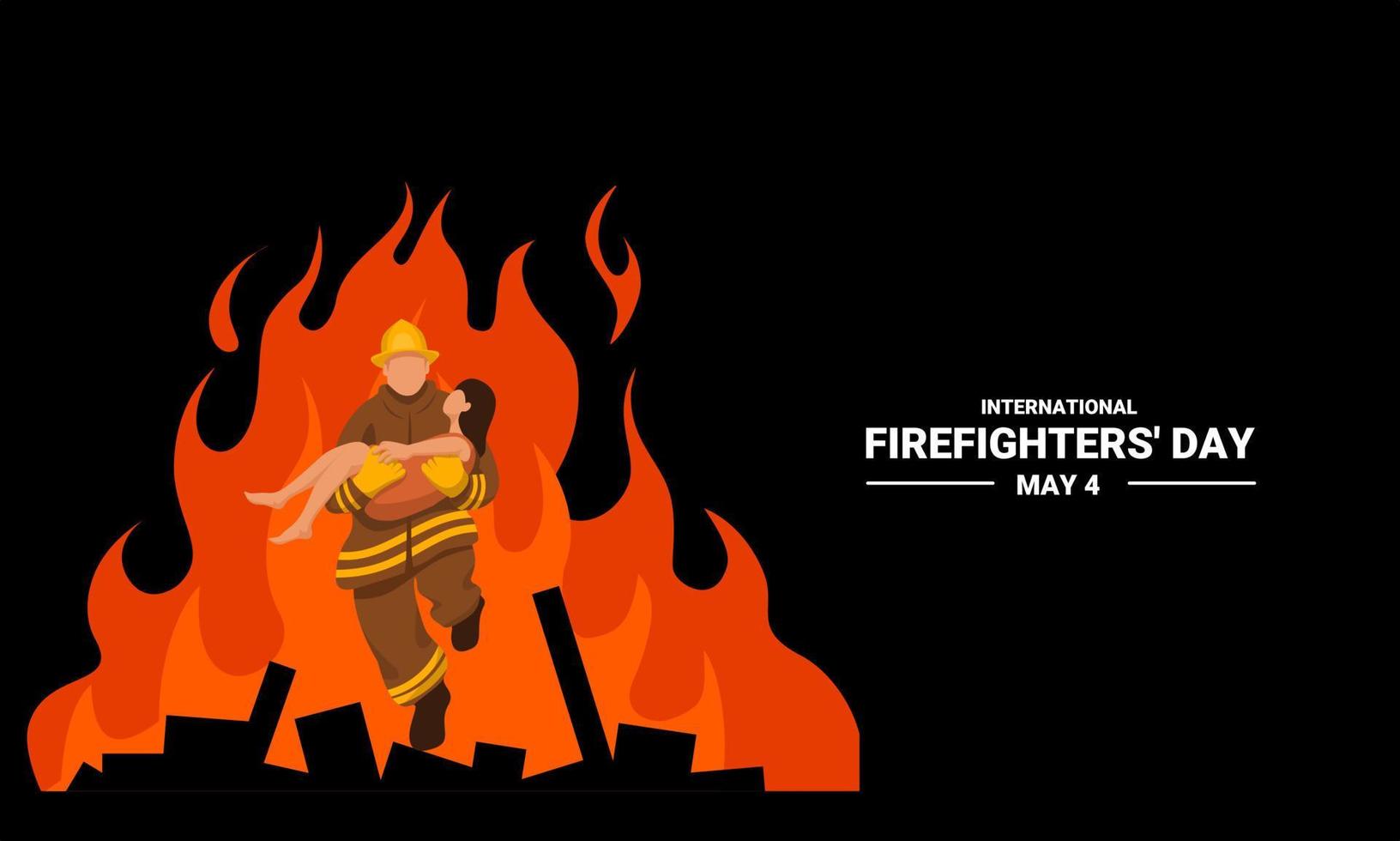 illustrazione vettoriale di un vigile del fuoco che salva una bambina, come banner, poster o modello per la giornata internazionale dei vigili del fuoco.