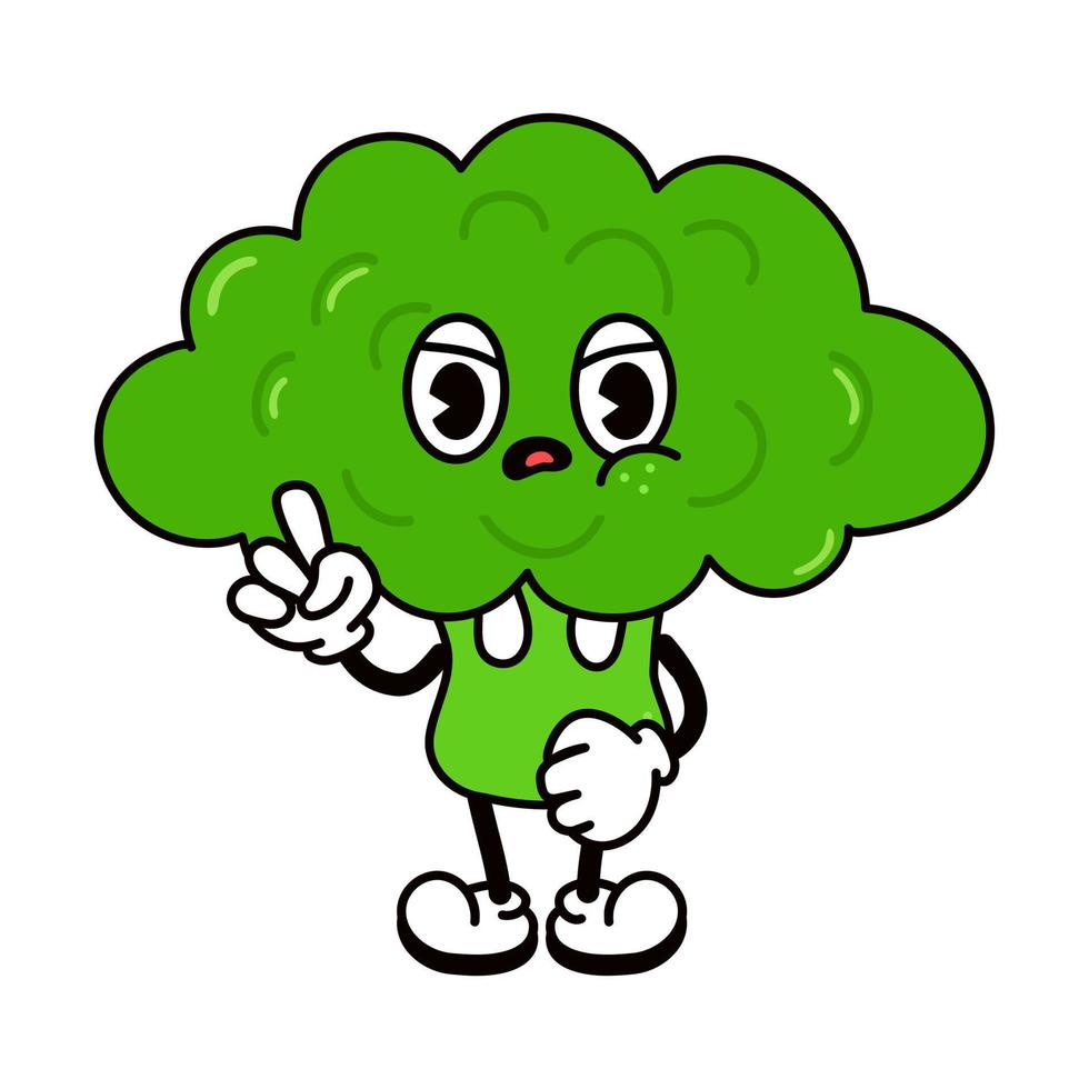 simpatico personaggio di broccoli triste arrabbiato. vettore disegnato a mano tradizionale cartone animato vintage, retrò, kawaii personaggio illustrazione icona. isolato su sfondo bianco. concetto di carattere di broccoli arrabbiati