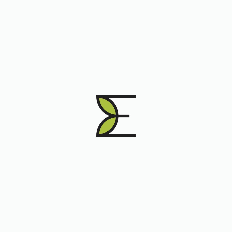 modello di progettazione dell'icona del logo della foglia e della lettera e. organico, natura, vettore piatto moderno