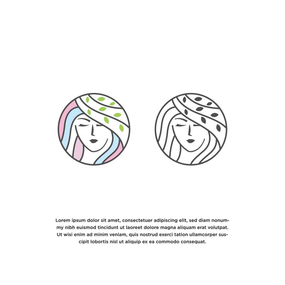 illustrazione di vettore del modello di progettazione del logo del fronte delle donne di bellezza naturale