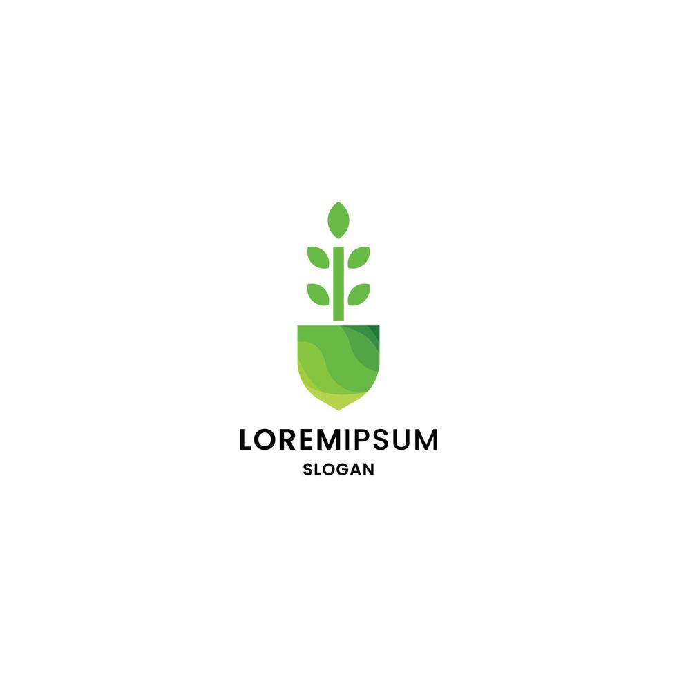 modello di progettazione del logo pala e foglia. fattoria, botanica, verde, vettore moderno