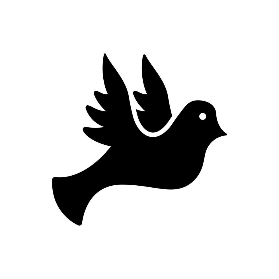 simbolo della colomba dell'icona della siluetta di pace e libertà. pittogramma cristiano religioso piccione nero. colomba volante segno di amore, fede, purezza. icona del glifo dell'uccello santo. illustrazione vettoriale isolata.