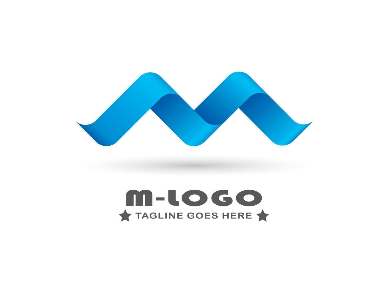 design del logo della lettera m, stile 3d piegato con sfumatura blu brillante. ideale per caratteri logo iniziali, illustrazione vettoriale