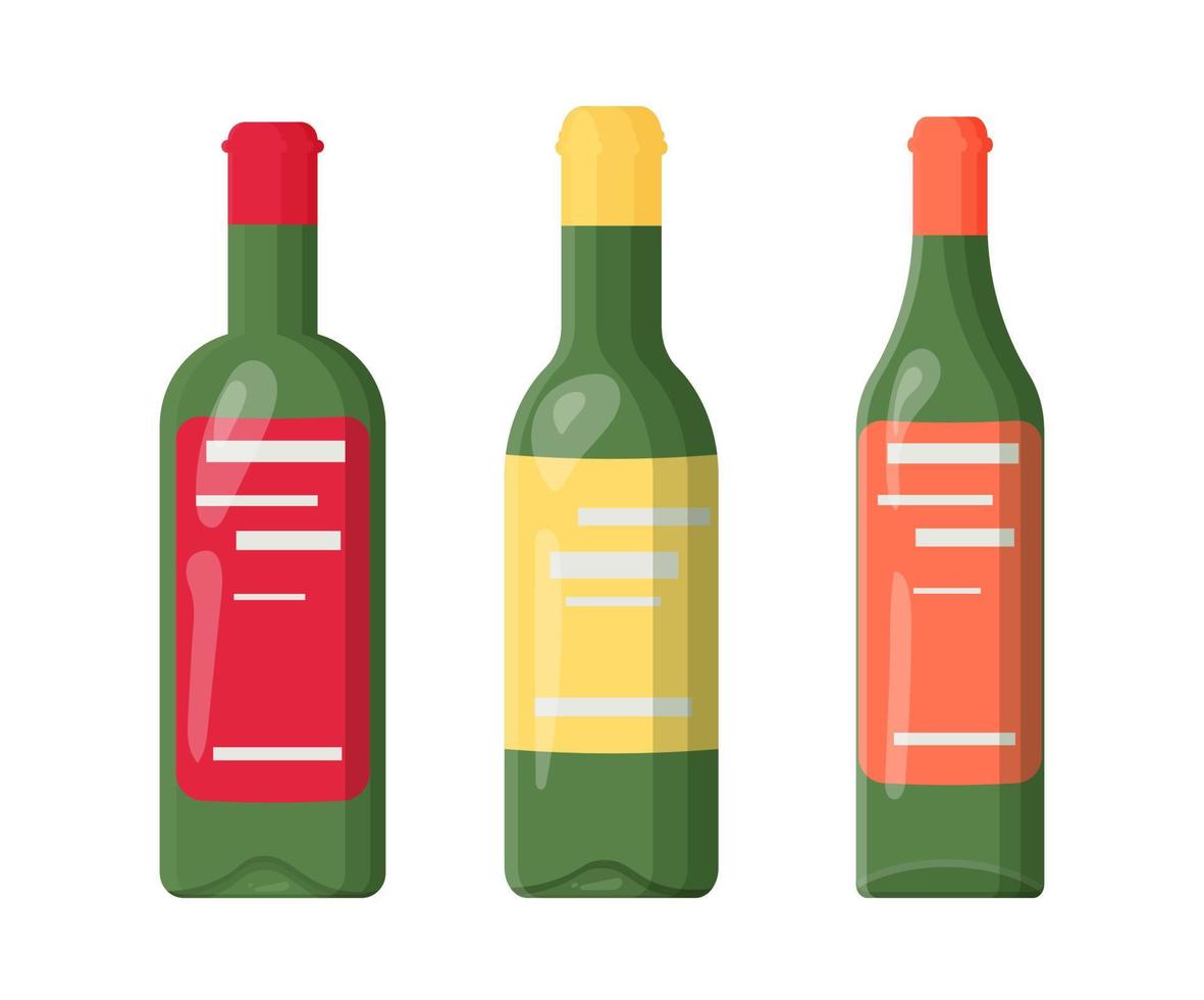 un set di bottiglie con vari vini e bevande vettore