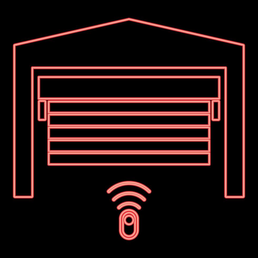 porta del garage al neon colore rosso illustrazione vettoriale immagine in stile piatto