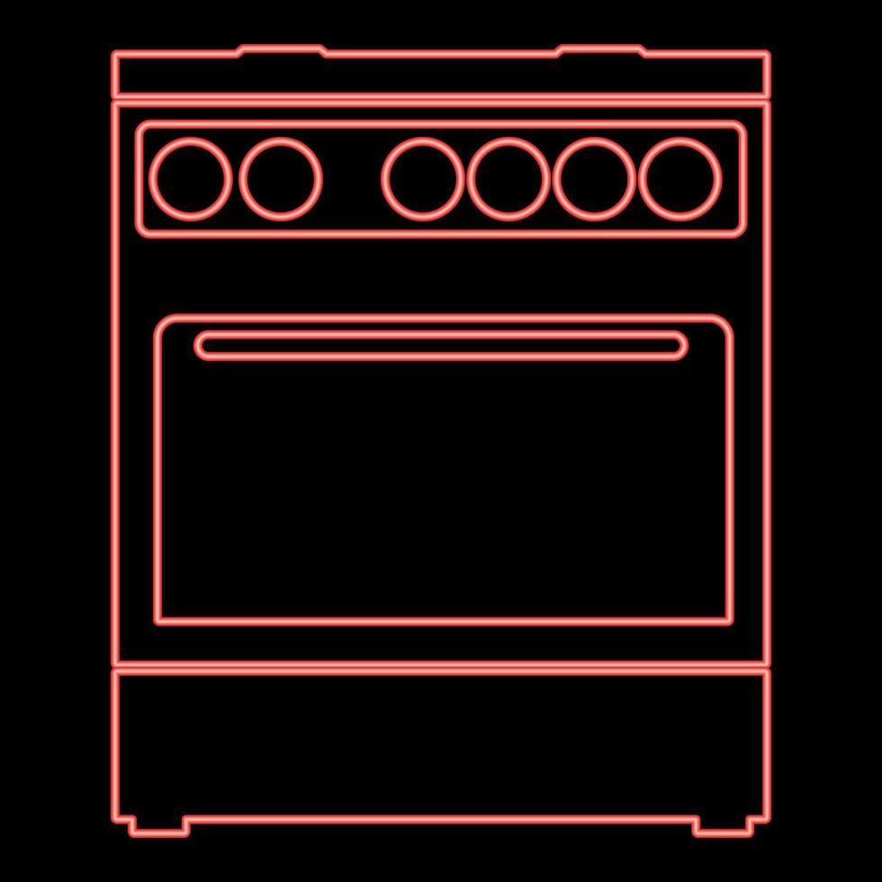 neon cucina stufa colore rosso illustrazione vettoriale immagine in stile piatto