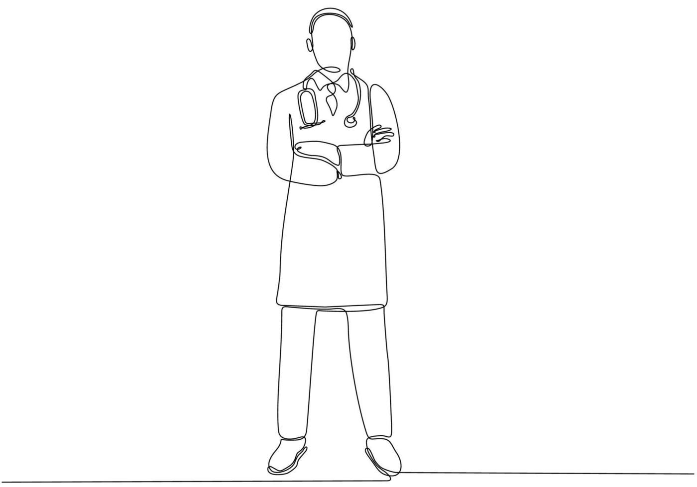ritratto di medico maschio continua una linea che disegna un design minimalista disegnato a mano vettore