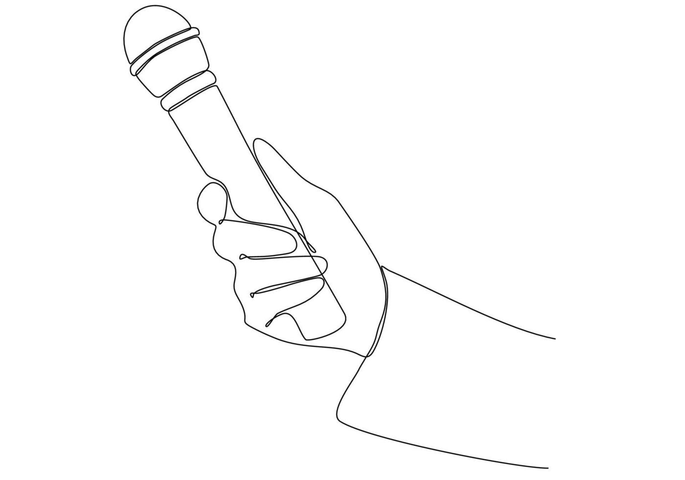 immagine a linea continua che tiene microfono, illustrazione vettoriale del simbolo del giornalista