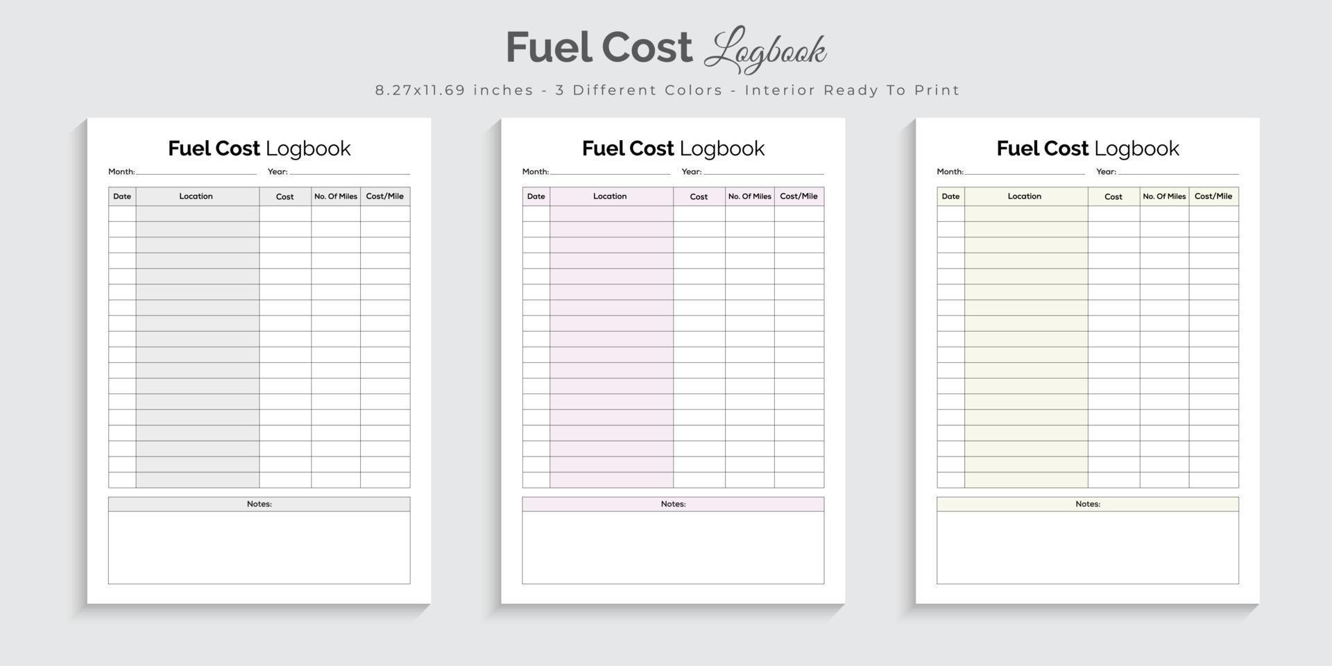 diario del diario dei costi del carburante, planner e modello di interior design stampabile tracker vettore