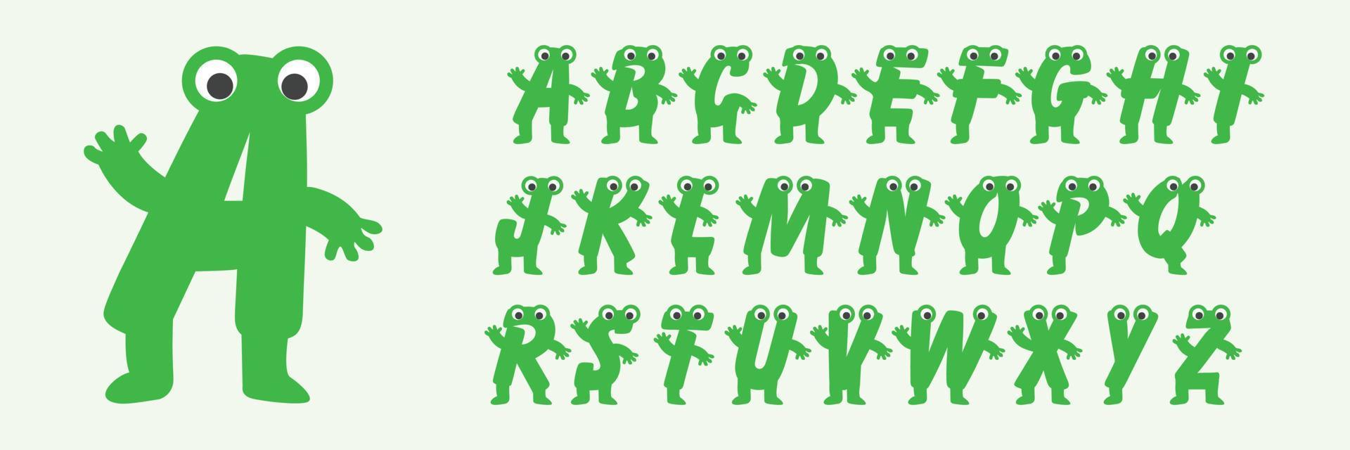 alfabeto carino mostro verde vettore