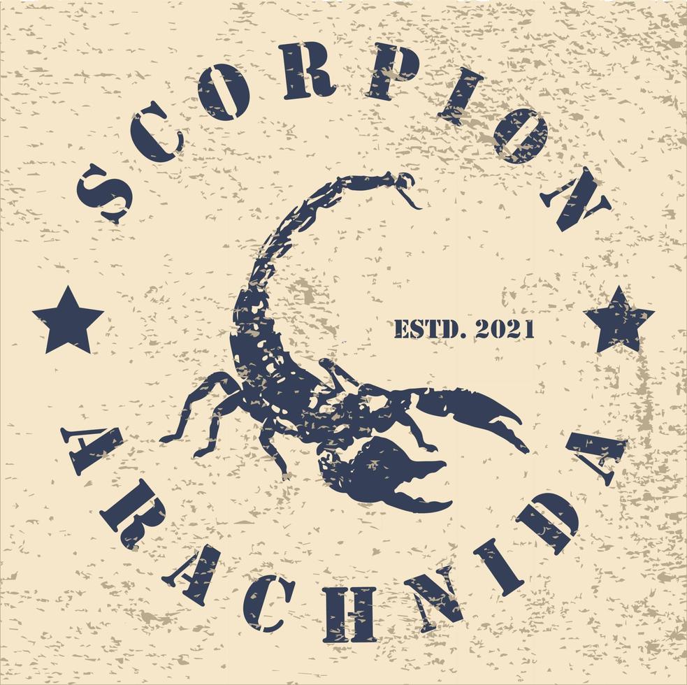 logo scorpione vintage con scritte circolari. può essere utilizzato per loghi, icone, segni, simboli, marchi e altro vettore