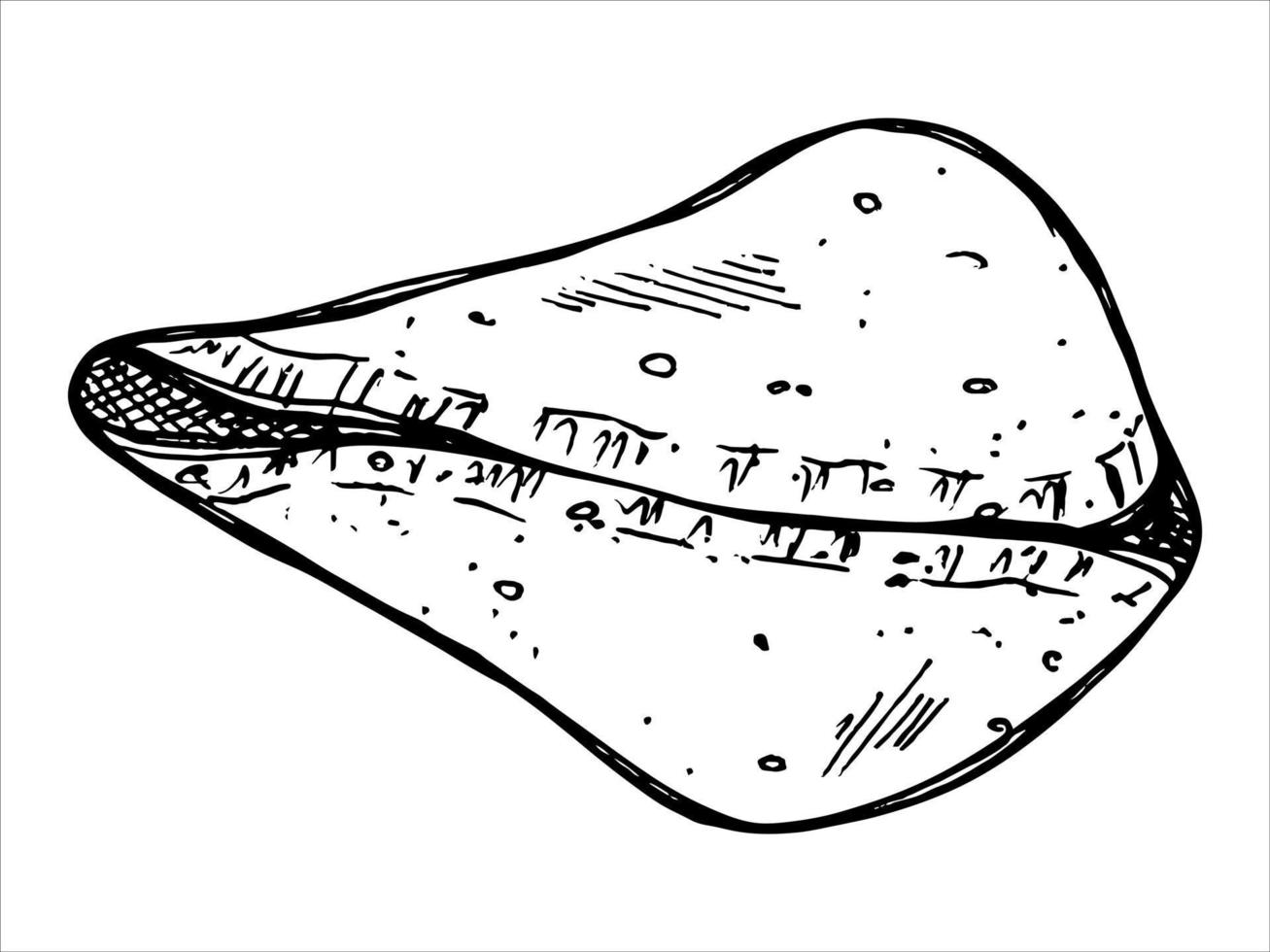 biscotto della fortuna cinese disegnato a mano di vettore. illustrazione del cibo. biscotto croccante con un pezzo di carta bianco all'interno. per stampa, web, design, arredamento, logo. vettore