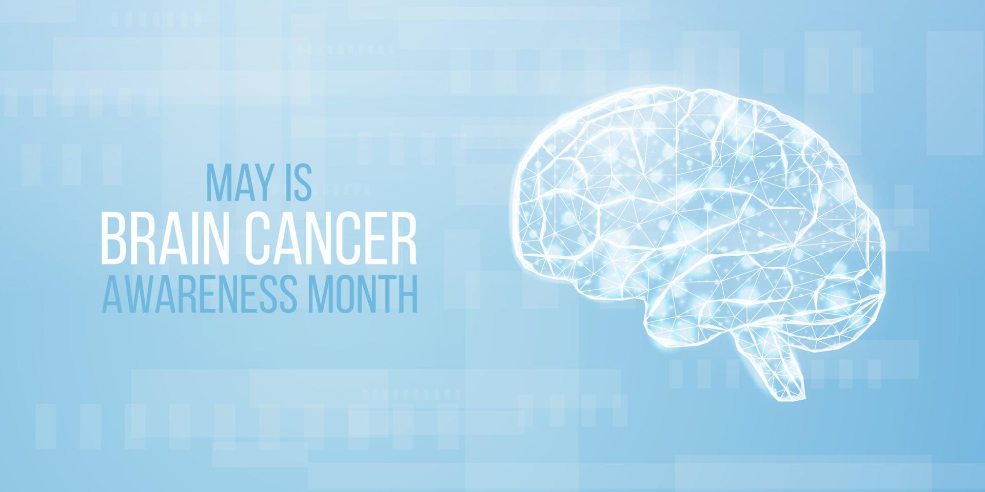 concetto di mese di consapevolezza del cancro al cervello. banner con cervello basso poli. illustrazione vettoriale. vettore