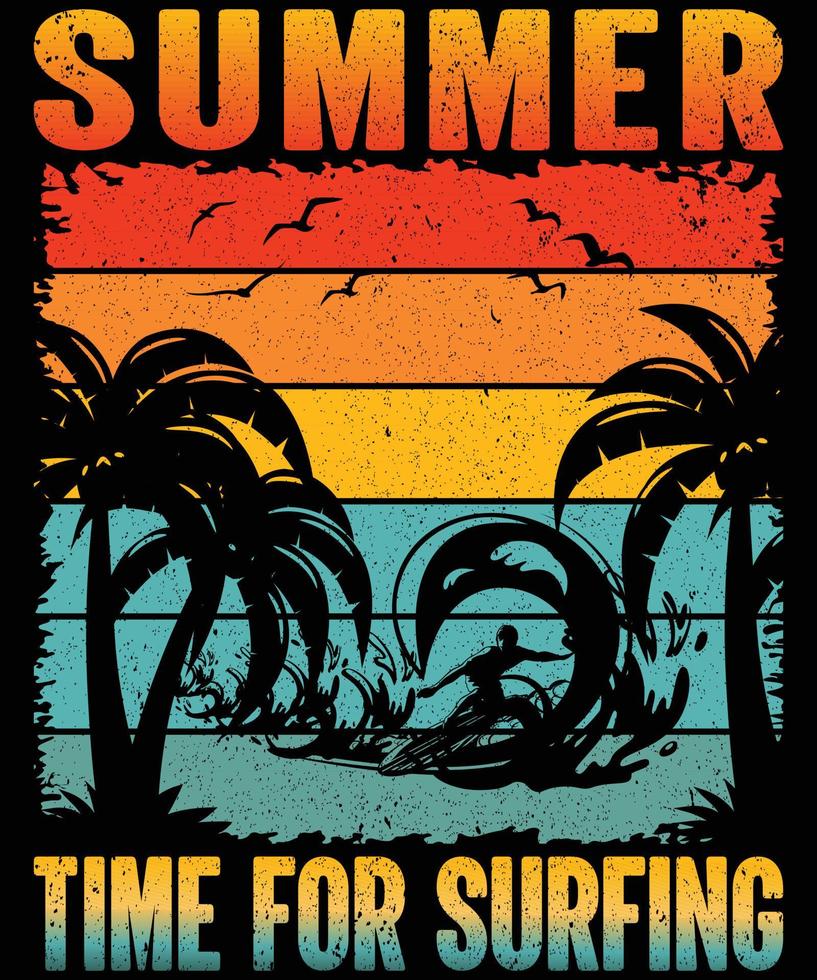 ora estiva per il design della maglietta da surf per gli amanti dell'estate vettore