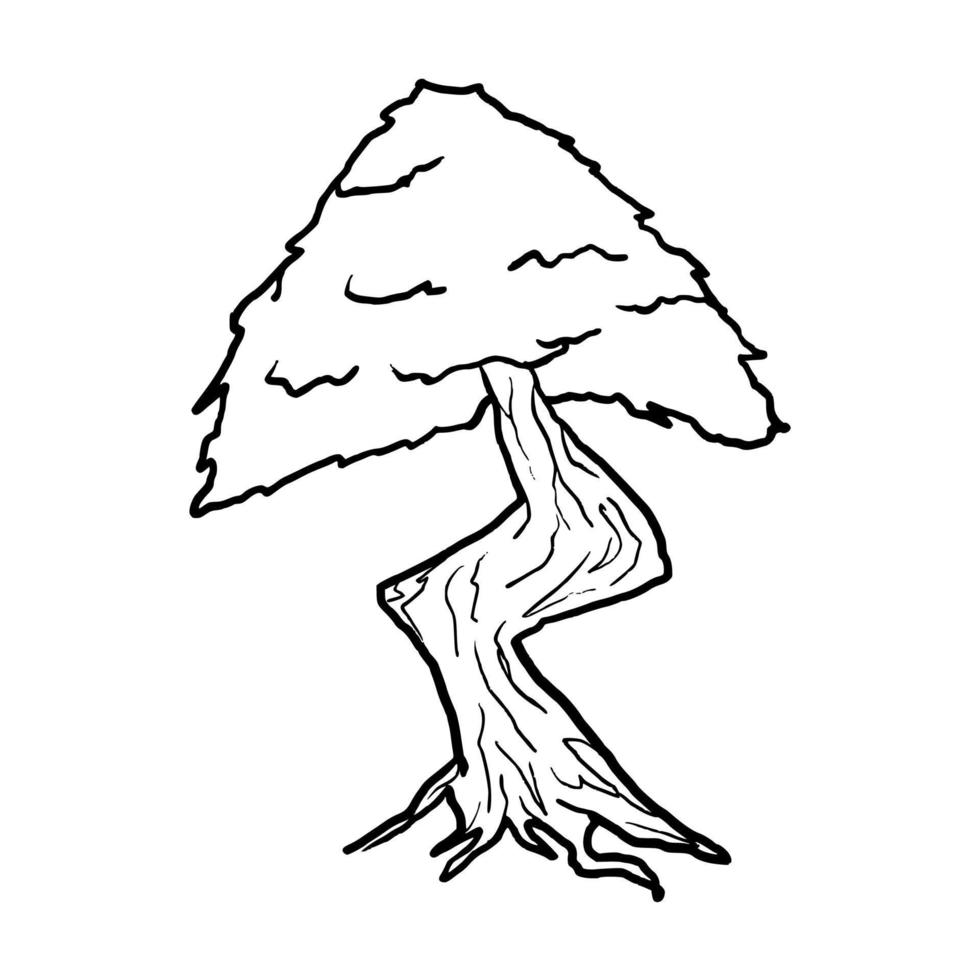 vecchio albero concept art doodle disegnato a mano vettore contorno icona illustrazione per bambini libro da colorare