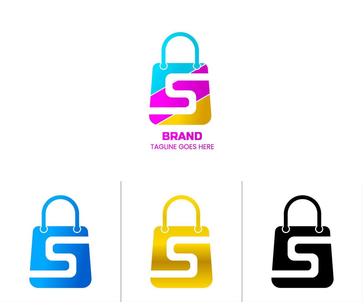 modello di logo, simbolo e illustrazione con forma di borsa della spesa. logo per il mercato online vettore