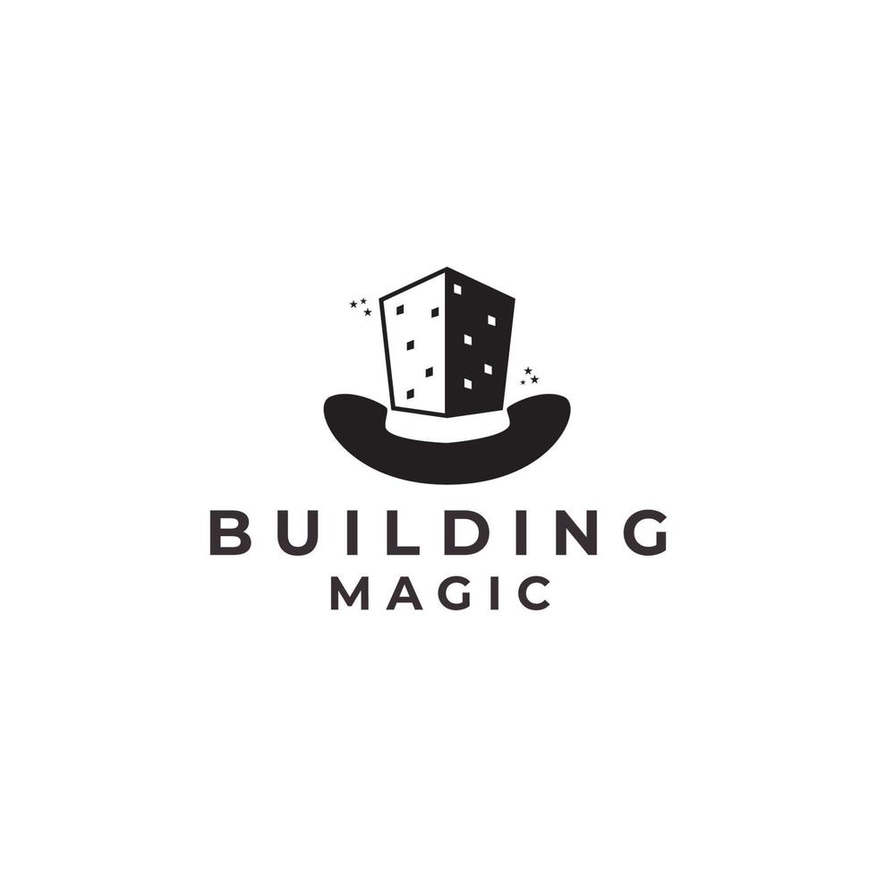 cappello magico magico e disegno dell'illustrazione del simbolo dell'icona del vettore del logo dell'edificio
